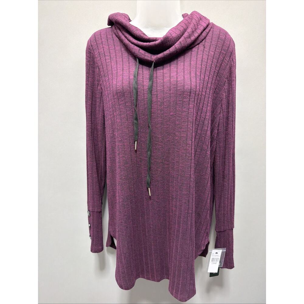 AGB Women’s L Dark Raisin Cowl Neck Ribbed Knit Sweater Lightweight Brand New